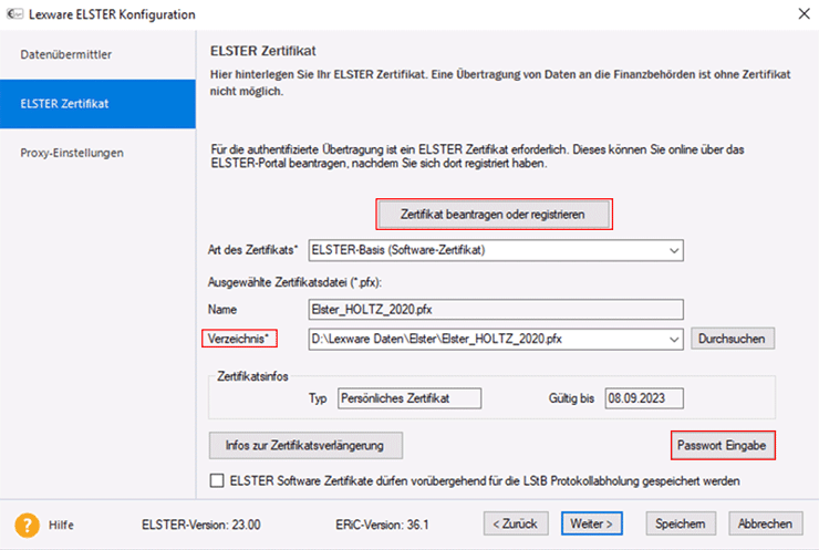 Lexware Elster Konfiguration